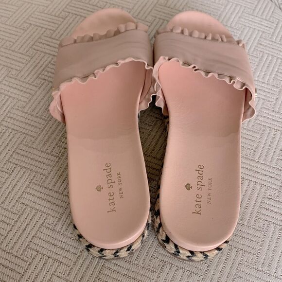 KATE Spade Slides Zahara Ruffle Trim Slides Flat Pink Shoes Espadrille Women 8 - Picture 3 of 10